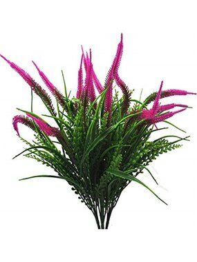 Artificial Fern Flowers UV Resistant Faux Outdoor Plants Pink Green 4 Pack Decor